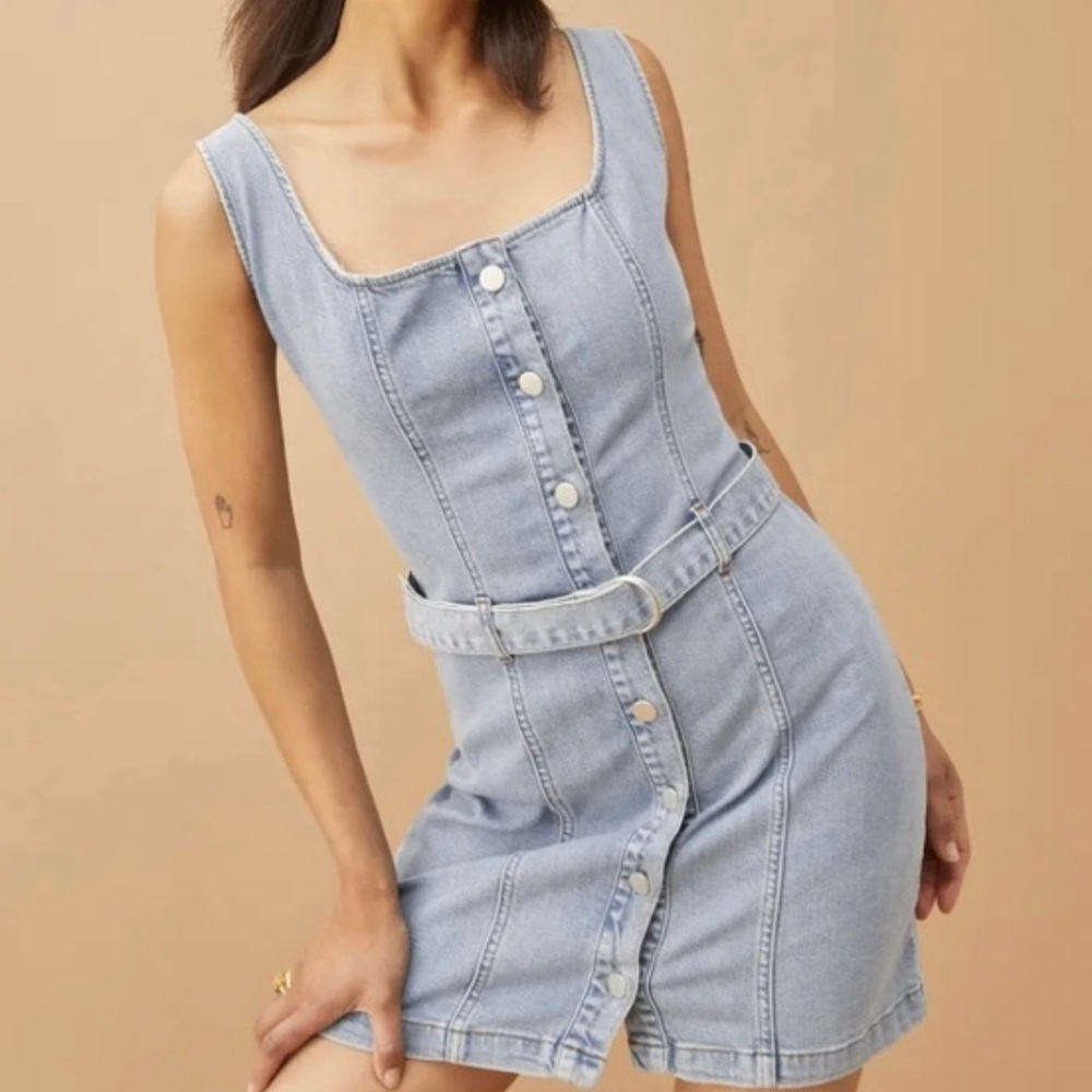 Harlowe Button Front Denim Dress Reformation SZ 8